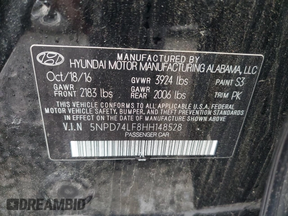 2017 Hyundai Elantra SE z VIN 5NPD74LF8HH148528, wystawiony jako Copart lot #59851745 z przebiegiem 108 284 mil mil oraz Szkoda całkowita • Salvage title. Historia ofert i sprzedaży dostępna na DreamBid. Obrazek 12.