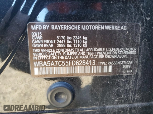 2015 BMW 5 Series 528i xDrive with VIN WBA5A7C55FD628413, listed as a Copart auction lot 80687804 with 110,486 mi miles and Clean Title. Bid and sale history available at carsss.com. Image 12.