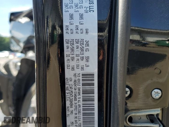 2020 Jeep Cherokee Limited with VIN 1C4PJMDX7LD604944, listed as a Copart auction lot 64985825 with 70,574 mi miles and Salvage title. Bid and sale history available at DreamBid. Image 13.