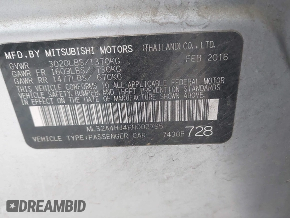 2017 Mitsubishi Mirage SE z VIN ML32A4HJ4HH002795, wystawiony jako IAAI lot #42063244 z przebiegiem 111 378 mil mil oraz . Historia ofert i sprzedaży dostępna na DreamBid. Obrazek 9.