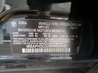 2011 BMW 3 Series 328i with VIN WBAPH5G52BNN59445, listed as a Copart auction lot 53699545 with 150,887 mi miles and Salvage Title. Bid and sale history available at DreamBid. Image 12.