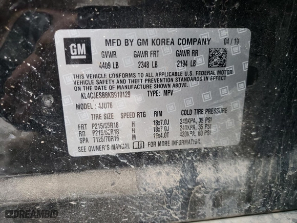 2019 Buick Encore Preferred with VIN KL4CJESB8KB910129, listed as a Copart auction lot 76959244 with 40,590 mi miles and Non Repairable. Bid and sale history available at carsss.com. Image 14.