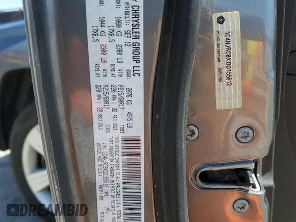 2013 Jeep Patriot Limited with VIN 1C4NJRCBXDD155612, listed as a Copart auction lot 55457735 with 145,697 mi miles and Salvage title. Bid and sale history available at DreamBid. Image 14.
