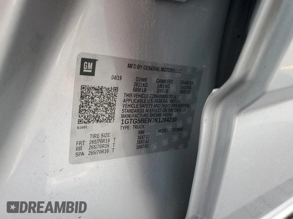 2019 GMC Canyon 2WD with VIN 1GTG5BEN7K1284210, listed as a Copart auction lot 42039175 with 75,503 mi miles and Salvage Title. Bid and sale history available at carsss.com. Image 12.