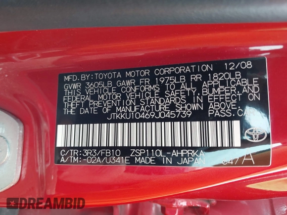 2009 Scion xD z VIN JTKKU10469J045739, wystawiony jako IAAI lot #42232101 z przebiegiem 114 304 mil mil oraz . Historia ofert i sprzedaży dostępna na DreamBid. Obrazek 9.
