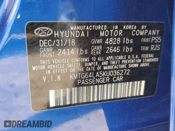 2019 Genesis G70 2.0T Advanced with VIN KMTG64LA5KU036272, listed as a Copart auction lot 77850624 with 0 mi miles and Salvage Title. Bid and sale history available at carsss.com. Image 12.