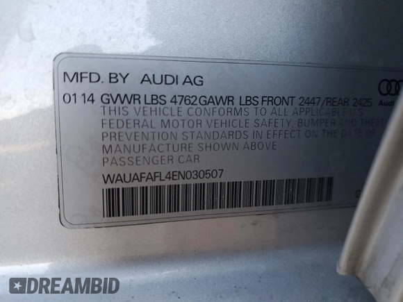 2014 Audi A4 Premium with VIN WAUAFAFL4EN030507, listed as a Copart auction lot 83457514 with 0 mi miles and Salvage Title. Bid and sale history available at carsss.com. Image 15.