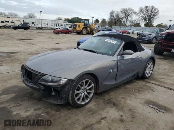 2007 BMW Z4 3.0i with VIN 4USBU33577LW60447, listed as a Copart auction lot 86652424 with 140,380 mi miles and Salvage Title. Bid and sale history available at carsss.com. Image 1.