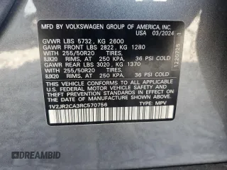 2024 Volkswagen Atlas SE with VIN 1V2JR2CA3RC570756, listed as a Copart auction lot 53936465 with 7,956 mi miles and Salvage title. Bid and sale history available at DreamBid. Image 13.