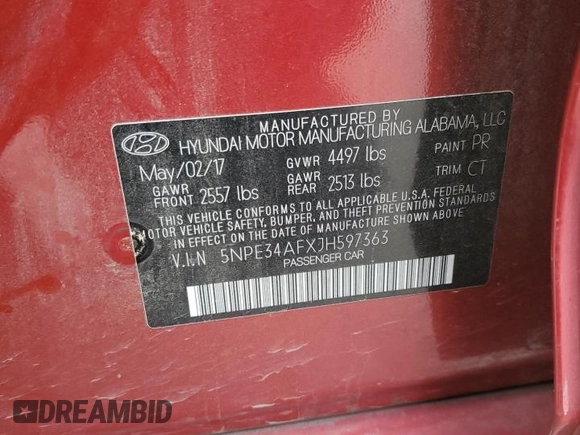 2018 Hyundai Sonata Limited with VIN 5NPE34AFXJH597363, listed as a Copart auction lot 44265065 with 120,603 mi miles and Salvage Title. Bid and sale history available at DreamBid. Image 12.