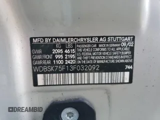 2003 Mercedes-Benz SL 500 z VIN WDBSK75F13F032092, wystawiony jako Copart lot #75596144 z przebiegiem 43 508 mil mil oraz Nie do naprawy • Non repairable. Historia ofert i sprzedaży dostępna na DreamBid. Obrazek 12.