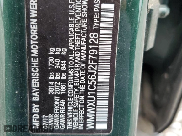 2018 MINI Hardtop 4 Door Cooper with VIN WMWXU1C56J2F79128, listed as a Copart auction lot 60848735 with 35,392 mi miles and Salvage title. Bid and sale history available at DreamBid. Image 12.
