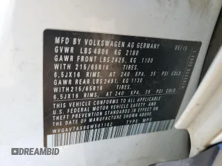 2016 Volkswagen Tiguan S z VIN WVGAV7AX6GW501102, wystawiony jako Copart lot #54174845 z przebiegiem 46 616 mil mil oraz Szkoda całkowita • Salvage title. Historia ofert i sprzedaży dostępna na DreamBid. Obrazek 13.