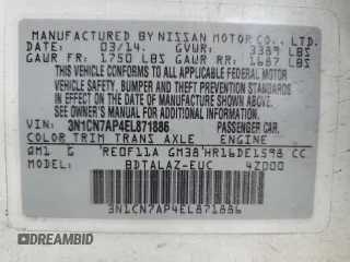 2014 Nissan Versa S Plus with VIN 3N1CN7AP4EL871886, listed as a Copart auction lot 55103865 with 132,525 mi miles and Salvage Title. Bid and sale history available at DreamBid. Image 13.
