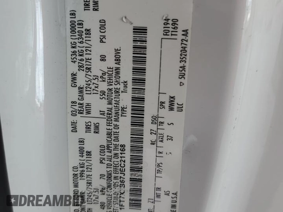 2018 Ford F-250 XL z VIN 1FT7X2B67JEC21168, wystawiony jako Copart lot #51764265 z przebiegiem 203 181 mil mil oraz Szkoda całkowita • Salvage title. Historia ofert i sprzedaży dostępna na DreamBid. Obrazek 13.