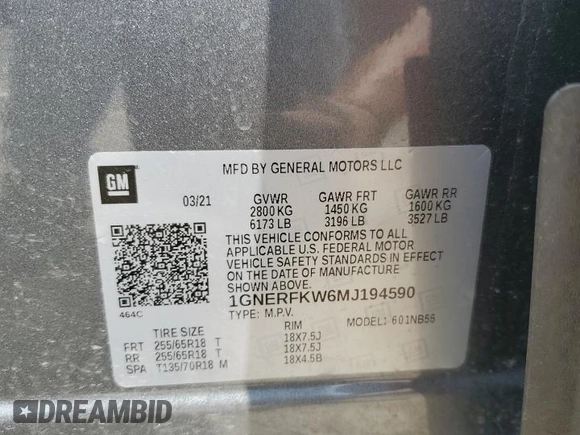2021 Chevrolet Traverse LS with VIN 1GNERFKW6MJ194590, listed as a Copart auction lot 64008554 with 36,861 mi miles and Salvage Title. Bid and sale history available at carsss.com. Image 13.