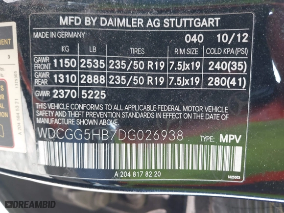 2013 Mercedes-Benz GLK-Class GLK 350 with VIN WDCGG5HB7DG026938, listed as a IAAI auction lot 42096460 with 271,577 mi miles. Bid and sale history available at carsss.com. Image 9.