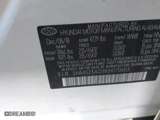 2019 Hyundai Santa Fe SE with VIN 5NMS23AD3KH070603, listed as a IAAI auction lot 41760416 with 62,676 mi miles. Bid and sale history available at carsss.com. Image 9.