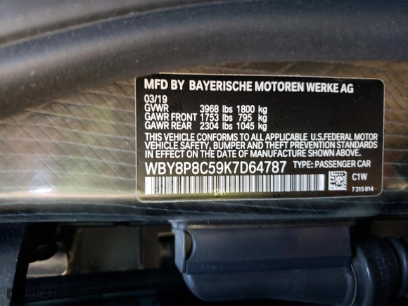 2019 BMW i3 s with VIN WBY8P8C59K7D64787, listed as a Copart auction lot 48006555 with 33,584 mi miles and Salvage Title. Bid and sale history available at carsss.com. Image 13.