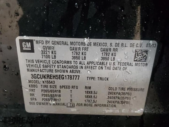 2014 Chevrolet Silverado 1500 LT with VIN 3GCUKREH5EG178777, listed as a Copart auction lot 52862225 with 202,912 mi miles and Clean Title. Bid and sale history available at DreamBid. Image 12.