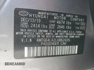 2020 Genesis G70 2.0T with VIN KMTG64LA2LU062426, listed as a Copart auction lot 57937265 with 45,255 mi miles and Salvage title. Bid and sale history available at DreamBid. Image 13.
