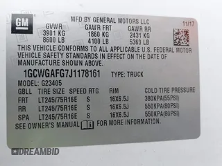 2018 Chevrolet Express Cargo with VIN 1GCWGAFG7J1178161, listed as a IAAI auction lot 41242918 with 119,323 mi miles and . Bid and sale history available at DreamBid. Image 9.