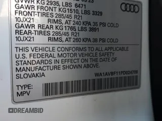 2023 Audi Q8 Premium with VIN WA1AVBF11PD024709, listed as a Copart auction lot 86481534 with 22,507 mi miles and Salvage title. Bid and sale history available at DreamBid. Image 13.