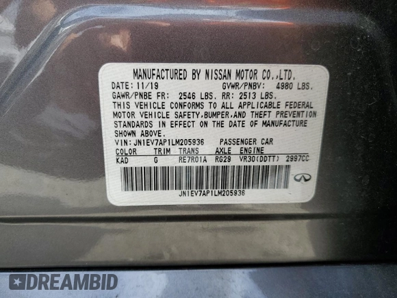 2020 Infiniti Q50 3.0t SPORT with VIN JN1EV7AP1LM205936, listed as a Copart auction lot 86048344 with 75,900 mi miles and Salvage Title. Bid and sale history available at carsss.com. Image 12.