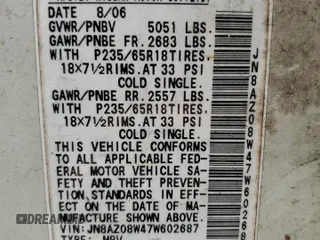 2007 Nissan Murano S with VIN JN8AZ08W47W602687, listed as a Copart auction lot 63766954 with 241,212 mi miles and Salvage Title. Bid and sale history available at carsss.com. Image 13.