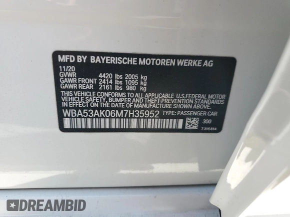 2021 BMW 2 Series 228i with VIN WBA53AK06M7H35952, listed as a Copart auction lot 63047585 with 15,701 mi miles and Salvage title. Bid and sale history available at DreamBid. Image 13.