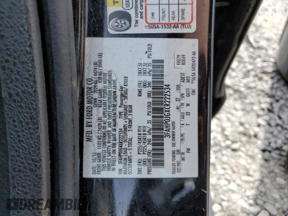 2012 Ford Fusion SEL with VIN 3FAHP0JGXCR222534, listed as a Copart auction lot 45819655 with 188,970 mi miles and Salvage Title. Bid and sale history available at DreamBid. Image 12.