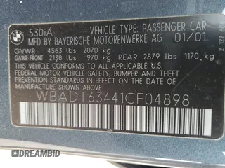2001 BMW 5 Series 530iA with VIN WBADT63441CF04898, listed as a Copart auction lot 80663384 with 0 mi miles and Salvage Title. Bid and sale history available at carsss.com. Image 14.