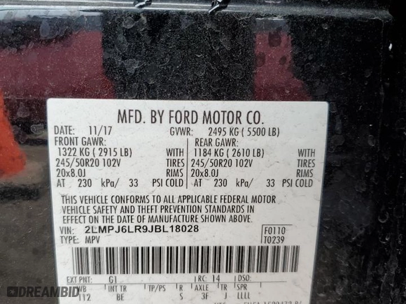2018 Lincoln MKX Reserve with VIN 2LMPJ6LR9JBL18028, listed as a Copart auction lot 44312915 with 66,406 mi miles and Salvage Title. Bid and sale history available at carsss.com. Image 14.