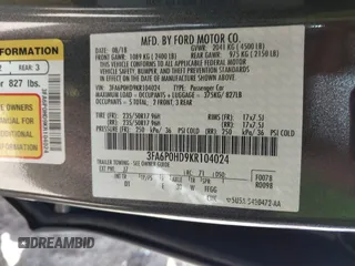 2019 Ford Fusion SE with VIN 3FA6P0HD9KR104024, listed as a IAAI auction lot 41831472 with 44,629 mi miles. Bid and sale history available at carsss.com. Image 9.