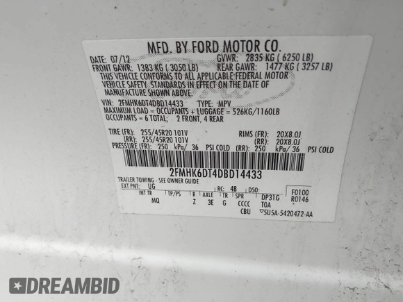 2013 Ford Flex Limited w/EcoBoost with VIN 2FMHK6DT4DBD14433, listed as a IAAI auction lot 41812699 with 231,866 mi miles. Bid and sale history available at carsss.com. Image 9.