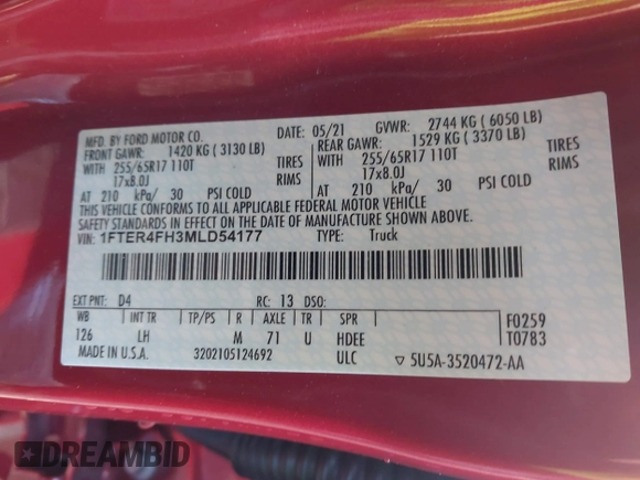 2021 Ford Ranger XL with VIN 1FTER4FH3MLD54177, listed as a IAAI auction lot 41881761 with 24,863 mi miles and . Bid and sale history available at DreamBid. Image 9.