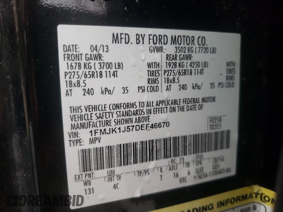 2013 Ford Expedition Max XLT with VIN 1FMJK1J57DEF46670, listed as a Copart auction lot 51214225 with 192,128 mi miles and Clean title. Bid and sale history available at DreamBid. Image 16.