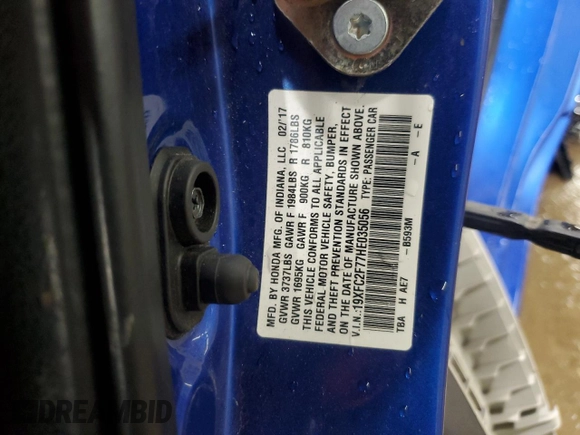 2017 Honda Civic Sedan EX with VIN 19XFC2F77HE035056, listed as a Copart auction lot 49840265 with 128,743 mi miles and Salvage Title. Bid and sale history available at carsss.com. Image 13.