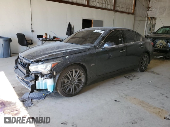 2016 Infiniti Q50 Red Sport 400 with VIN JN1FV7AR8GM450745, listed as a Copart auction lot 54018795 with 116,758 mi miles and Salvage title. Bid and sale history available at DreamBid. Image 1.