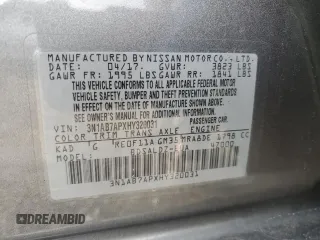 2017 Nissan Sentra S with VIN 3N1AB7APXHY320031, listed as a Copart auction lot 50646005 with 63,397 mi miles and Salvage Title. Bid and sale history available at DreamBid. Image 12.