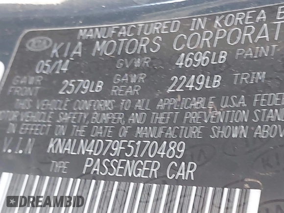 2015 Kia Cadenza Premium with VIN KNALN4D79F5170489, listed as a IAAI auction lot 41688482 with 158,340 mi miles. Bid and sale history available at carsss.com. Image 9.