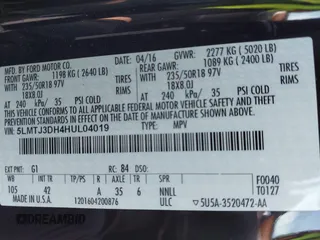 2017 Lincoln MKC Reserve с VIN 5LMTJ3DH4HUL04019, выставлен на аукционе IAAI как лот 42189249 с пробегом 39 542 миль миль и . История ставок и продаж доступна на DreamBid. Изображение 9.