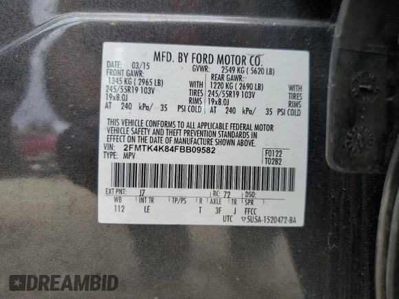 2015 Ford Edge Titanium z VIN 2FMTK4K84FBB09582, wystawiony jako Copart lot #55801915 z przebiegiem 72 533 mil mil oraz Szkoda całkowita • Salvage title. Historia ofert i sprzedaży dostępna na DreamBid. Obrazek 13.