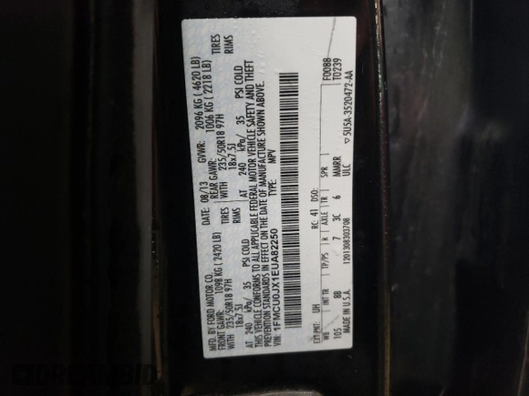 2014 Ford Escape Titanium with VIN 1FMCU0JX1EUA82250, listed as a Copart auction lot 45347295 with 150,897 mi miles and Salvage Title. Bid and sale history available at carsss.com. Image 12.