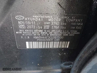 2012 Hyundai Elantra GLS with VIN KMHDH4AE3CU367530, listed as a IAAI auction lot 41897212 with 94,606 mi miles. Bid and sale history available at carsss.com. Image 9.