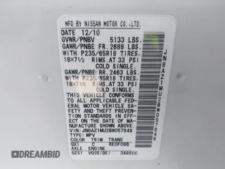 2011 Nissan Murano LE z VIN JN8AZ1MU2BW057849, wystawiony jako IAAI lot #41215629 z przebiegiem 195 651 mil mil oraz . Historia ofert i sprzedaży dostępna na DreamBid. Obrazek 9.