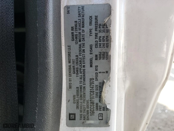 2012 Chevrolet Colorado Work Truck with VIN 1GCCSBF97C8147978, listed as a Copart auction lot 81380984 with 151,005 mi miles and Salvage Title. Bid and sale history available at carsss.com. Image 12.