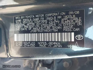 2009 Toyota Yaris with VIN JTDBT903194047784, listed as a IAAI auction lot 42049872 with 115,735 mi miles. Bid and sale history available at carsss.com. Image 9.