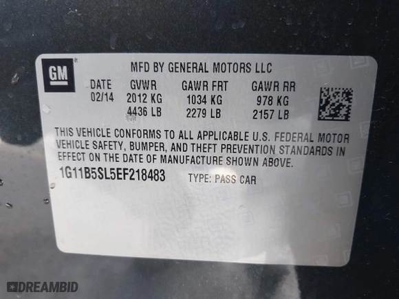 2014 Chevrolet Malibu LS with VIN 1G11B5SL5EF218483, listed as a IAAI auction lot 41993816 with 128,576 mi miles. Bid and sale history available at carsss.com. Image 9.