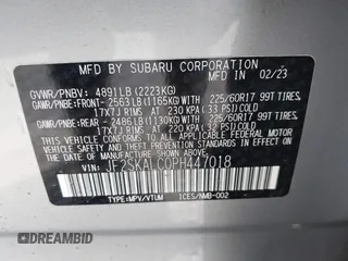 2023 Subaru Forester Wilderness with VIN JF2SKALC0PH447018, listed as a IAAI auction lot 42011074 with 21,553 mi miles and . Bid and sale history available at DreamBid. Image 9.